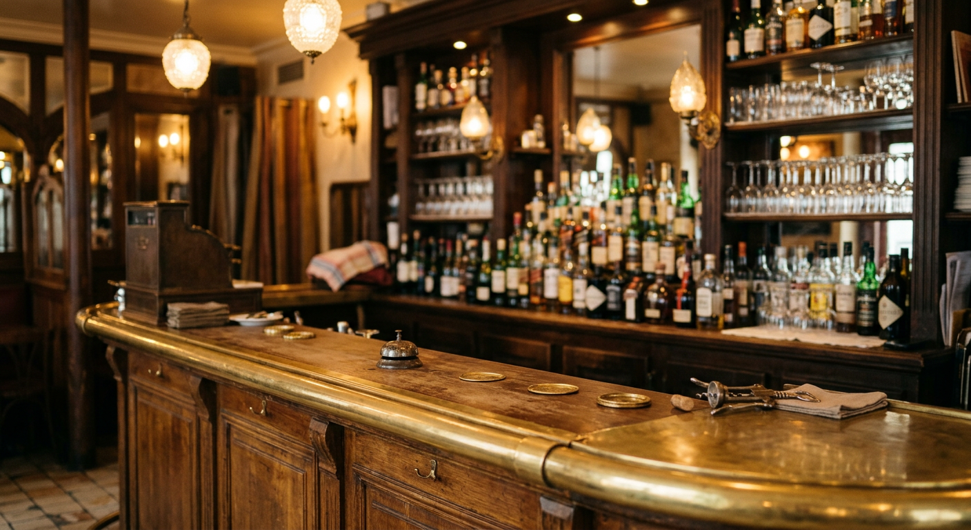 Comptoir en laiton d'un bar traditionnel